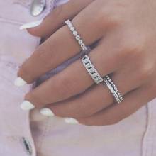 Drop Shipping US # 6 7 8 9 Silver Color Iced Out Clear CZ Cubic Zirconia Cuban Link Chain Rings For Women Girls Hiphop Jewelry 2024 - buy cheap