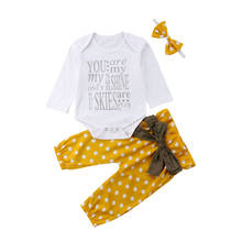 Conjunto de roupas infantis para meninas pudcoco, conjunto com 3 peças de macacão + calças legging e tiara para recém-nascidos 2024 - compre barato