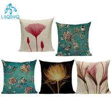 Vintage Style Flower Trees Birds Throw Pillows Case  Sofa Cushion Cover for Car Home Living Room Decoration 2024 - buy cheap