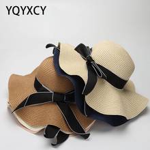 YQYXCY New Summer Sun Hat Female Bow Ribbon Hat Visor Straw Hats Women's Sea Beach Vacation Leisure Sunscreen Panama Cap Sunhat 2024 - buy cheap