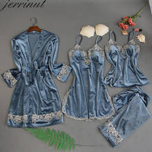 Jerrinut 4 pçs pijamas femininos pijamas conjunto de pijama de veludo de ouro quente inverno pijamas homewear 2024 - compre barato