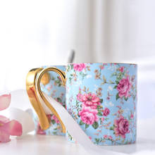 Blue Small Flower Simple Mug Large Capacity Bone China Coffee Milk Tea Cup Creative Office European Ceramic Drinkware 2024 - buy cheap