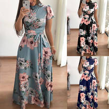 Vestido de verão feminino 2021 moda floral impressão vestido com manga curta vintage bandagem robe femme elegante vestidos casuais S-5XL 2024 - compre barato
