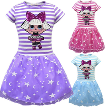 Новое модное платье Lol Surprise Doll для девочек с мультипликационным рисунком, сетчатая пряжа, двойная плиссированная юбка с блестками, детское летнее платье 2024 - купить недорого