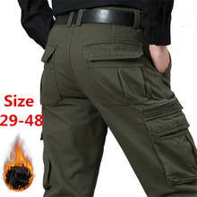 Mens Casual Baggy Cargo Pants Warm Fleece Military Long Trousers Many Pockets Cotton Workout Trousers Overalls Plus Size 29-48 2024 - buy cheap