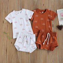 Комплект одежды для новорожденных из 2 предметов, мягкий хлопковый повседневный комплект, топ с коротким рукавом и солнцезащитным принтом и шорты, домашняя одежда для мальчиков и девочек, одежда для сна 2024 - купить недорого