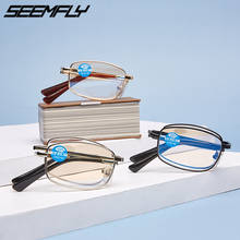 Очки для чтения Seemfly для мужчин и женщин, модные гибкие очки в металлической полноразмерной оправе с прозрачными линзами, с защитой от сисветильник 2024 - купить недорого