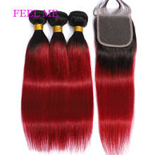 FEELME Peruvian Straight Bundles With Closure #1b Burgundy Ombre Human Hair Bundles With Closure 3 Bundles With Closure RemyHair 2024 - buy cheap