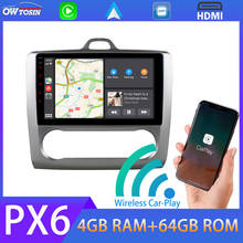 Reproductor Multimedia con Android 10 y navegación GPS para Ford, Radio con WiFi, USB, 9 pulgadas, PX6, 4G + 64G, Navi, inalámbrico, Carplay, 5 *, para Ford Focus 2007-2011 AT 2012-2014 2024 - compra barato