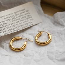 YUN RUO винтажные классические круглые кольца серьги-клипсы позолоченные женские титановые Ювелирные изделия из нержавеющей стали не выцветают гипоаллергенные 2024 - купить недорого