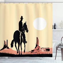 Cortina de chuveiro ocidental, arte de vaqueiro, cavalo em torno do sol, selvagem, oeste, deserto, herói, pano, conjunto de decoração de banheiro 2024 - compre barato