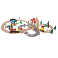 Wooden Railway Set, Vehicles, Construction, 50 Pieces, City Traffic Building Blocks Toy Educational Toy 2024 - buy cheap