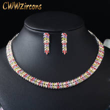 CWWZircons-Conjunto de pendientes y Collar para mujer, conjunto de joyería de boda, con corte Marquesa, piedras de circonia cúbica de colores, nupcial, T074 2024 - compra barato