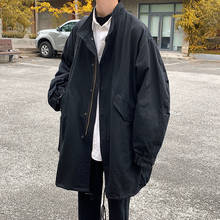 Тренчкот Корейский мужской, модная повседневная длинная куртка с воротником-стойкой, уличная одежда, свободная Осенняя ветровка 2024 - купить недорого