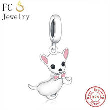 FC Jewelry Fit Original Pan Charms Bracelet 925 Silver Chihuahua Dog Pink Enamel Bow Pendant Bead For Making Women Berloque 2024 - buy cheap