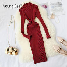 YoungGee-suéter de cuello alto para mujer, vestido cálido hasta la rodilla, mangas largas, Otoño e Invierno 2024 - compra barato