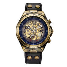 2020luxury Bronze Automatic Watch Men Mechanical Watches Vintage Retro Leather Transparent Skeleton Watch Man Clock montre homme 2024 - buy cheap