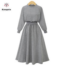 Vestido feminino estilo europeu, novo vestido de outono e inverno tamanho grande com manga comprida, moda casual para mulheres, gola redonda, roupas de marca 2021 2024 - compre barato