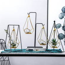 Nordic design geométrico ouro vidro ferro suporte de vela pendurado cesta metal castiçal copo velas decoração do casamento para casa 2024 - compre barato