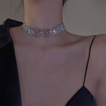 Shine Rhinestone Choker Necklaces For Women Girls Bijoux Silver Color Button Necklaces Statement Jewelry 2024 - buy cheap