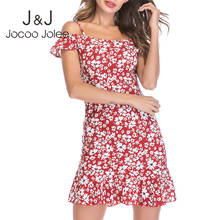 Женское летнее Мини-Платье Jocoo Jolee в стиле бохо с цветочным принтом, элегантное платье с открытыми плечами и оборками, повседневное пляжное шифоновое платье 2024 - купить недорого