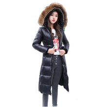 2020 Women's Down Jacket With Real Raccoon Fur Collar Hooded Long Slim Winter Warm Jackets For Women Coat Overcoat YQ795 2024 - buy cheap