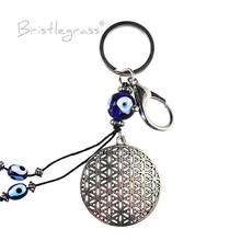 BRISTLEGRASS Turkish Blue Evil Eye Carved Disk Keychain Key Chains Ring Holder Amulets Hanging Pendant Lucky Charm Blessing Gift 2024 - buy cheap