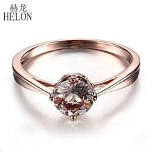 HELON Solid 14K Rose Gold AU585 Flawless Round 6mm Genuine Morganite Engagement Ring For Women Birthday Anniversarry Best Gift 2024 - buy cheap