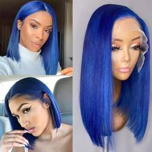 Blue BOB T Part Lace Wigs Pre Plucked Human Hair Wigs 180% Remy Human Hair Black Straight Short BOB Lace Front Wig Dark Blue BOB 2024 - buy cheap