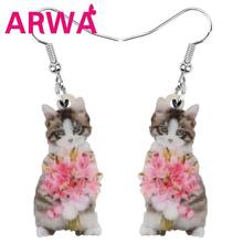 ARWA Acrylic Valentine's Day Flower Short Hair Cat Earrings Animal Drop Dangle Jewelry For Women Girls Teens Decorations Gift 2024 - buy cheap