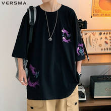 VERSMA Japanese Harajuku Fish Embroidery Oversized T-shirts Men Women Hip Hop Streetwear Vintage Unisex T Shirt Men Dropshipping 2024 - buy cheap