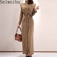 OL Elegant Wide Leg Lace up Jumpsuits Women Autumn Solid Color Rompers Belted Waist Office Wear Playsuits 2024 - buy cheap