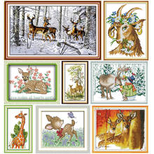 Lovely Elk 11CT14CT Counted Cross Stitch Kits Animal Printed Pattern Craft Chinese Sewing Needlework Embroidery Accessories Sets 2024 - buy cheap