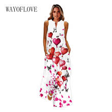 Wayoflove vestido branco com balão em forma de coração, feminino casual plus size, longo vestido de verão sem mangas para praia 2024 - compre barato