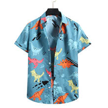 Camisa hawaiana de manga corta para hombre, Camisa informal de estilo playero con estampado de dinosaurio, cuello vuelto, Tops de verano 2024 - compra barato