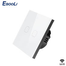 Esooli EU/UK WIFI Smart Touch Switch APP Wireless Remote Light Wall Switch Crystal Glass Panel Works With Alexa / Google Home 2024 - buy cheap
