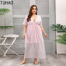 TUHAO 2020 Large Size Lace Home Service Dresses Plus Size Women's Summer Dress Casaul Mother Mom Dress 4XL 3XL WM02 2024 - buy cheap