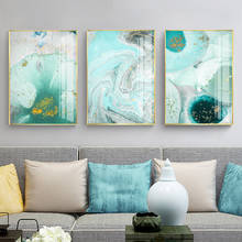 Cuadro de arte de pared verde abstracto moderno, lienzo nórdico de lámina dorada a la moda, póster de impresión grande para sala de estar y salón de belleza 2024 - compra barato