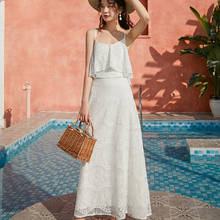 Женский кружевной сарафан Bacakless, модельное белое платье с оборками для отпуска в Корейском стиле, элегантный винтавечерние Вечерний Платье для пляжа, макси, лето 2021 2024 - купить недорого