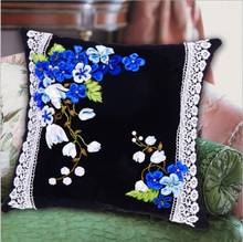 45X45cm Black flower pillow Ribbon embroidery kit pillow cover set handcraft DIY handmade needlework art home decor 2024 - buy cheap