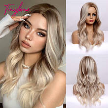 TINY LANA Synthetic Long Ombre Ash Brown Blonde Highlight Wigs Middle Part Body Wavy Wigs For Woman Cosplay Party Heat Resistant 2024 - buy cheap