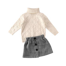 Kids Baby Girls Clothes Turtleneck Sweater Long Sleeve Tops Mini Plaid Skirt Kids Winter Clothes 2PCS Outfit 2024 - buy cheap