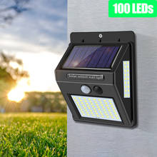 100 leds ao ar livre solar lâmpada de parede pir sensor movimento solar luzes da varanda ip65 luz solar alimentado para cerca rua jardim segurança 2024 - compre barato