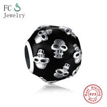 Fit Original  Charms Bracelet 925 Sterling Silver Black Skull Face Beads For DIY Making Women Men Berloque Wholesale 2024 - buy cheap