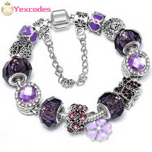 Yexcodes Dropshipping Purple Charm Bracelet with Purple Crystal Beads and Butterfly Pendant Bracelet for Women's Gifts 2024 - buy cheap