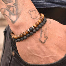 2Pcs/Set Couples Distance Bracelets male Black Lava Stone Beads bracelet female wood beads Charm Bracelets Women Men bracelet 2024 - buy cheap