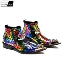 Fashion Men Gothic Colors Pearls Ankle Boots Night Club Party Personality Genuine Leather Metal Toes Punk Shoes Man Botas 2024 - buy cheap