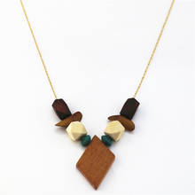 Fashion Wood Bamboo Geometric Rhombus Beaded Necklace for Woman Sweater Chain Long Link Necklaces Party Jewelry 2024 - buy cheap