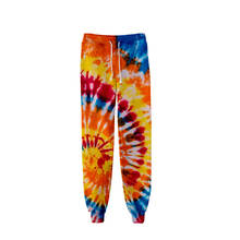 Calça de moletom com estampa psicodélica, calça feminina de moletom 3d com tie-dye, casual, quente, larga 2024 - compre barato