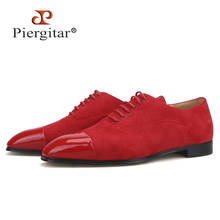 Piergitar 2019 Handmade red cow suede men oxfords shoes party and banquet men loafers front patent leather lace men dress shoes 2024 - buy cheap